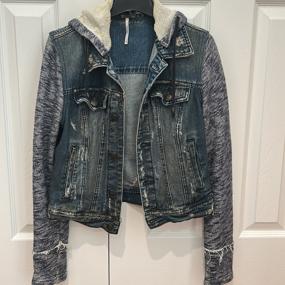 Free People Denim and Knit Jacket - Blue and Gray